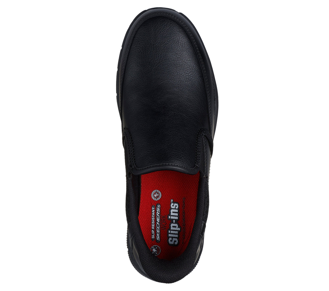 SKECHERS-Travail Slip ins Work Nampa Broxtin Hommes Travail en cuir noir synthetic