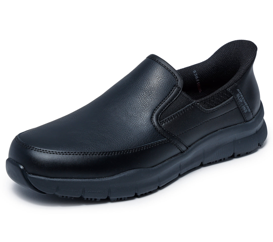 SKECHERS-Travail Slip ins Work Nampa Broxtin Hommes Travail en cuir noir synthetic