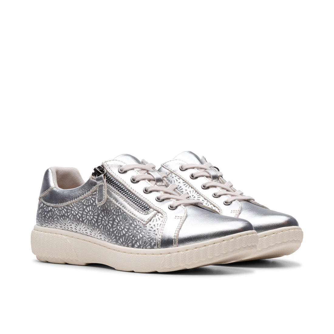 CLARKS Caroline Rio Argent Femmes Sneakers en Argent-cuir