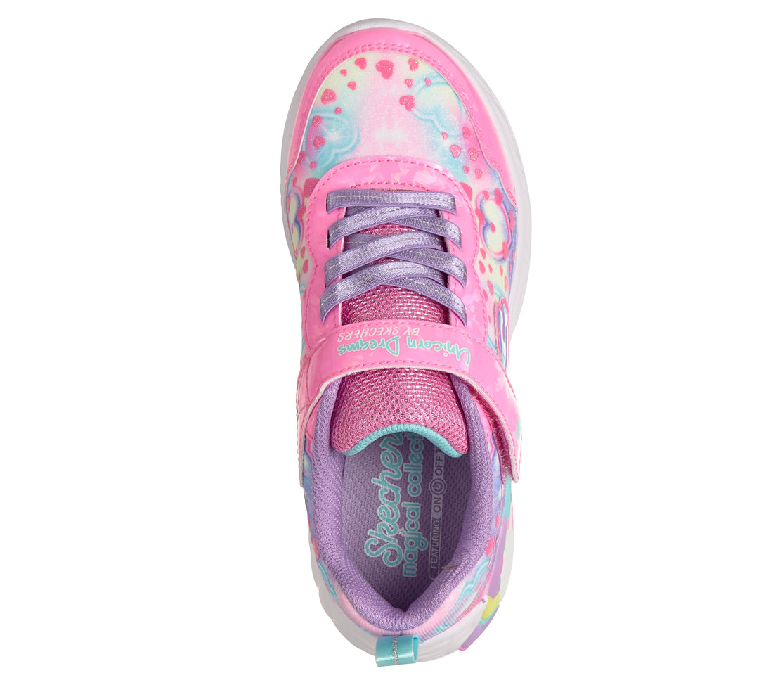 SKECHERS S Lights Unicorn Dreams Heart Spark kids performance in Pink multi colourway – product view