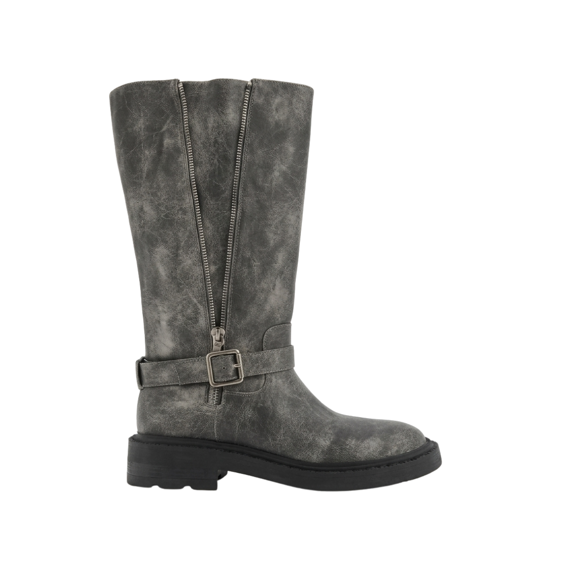 KENNETH COLE Armie Black Women moto Booties in pewter leathermid-calf 