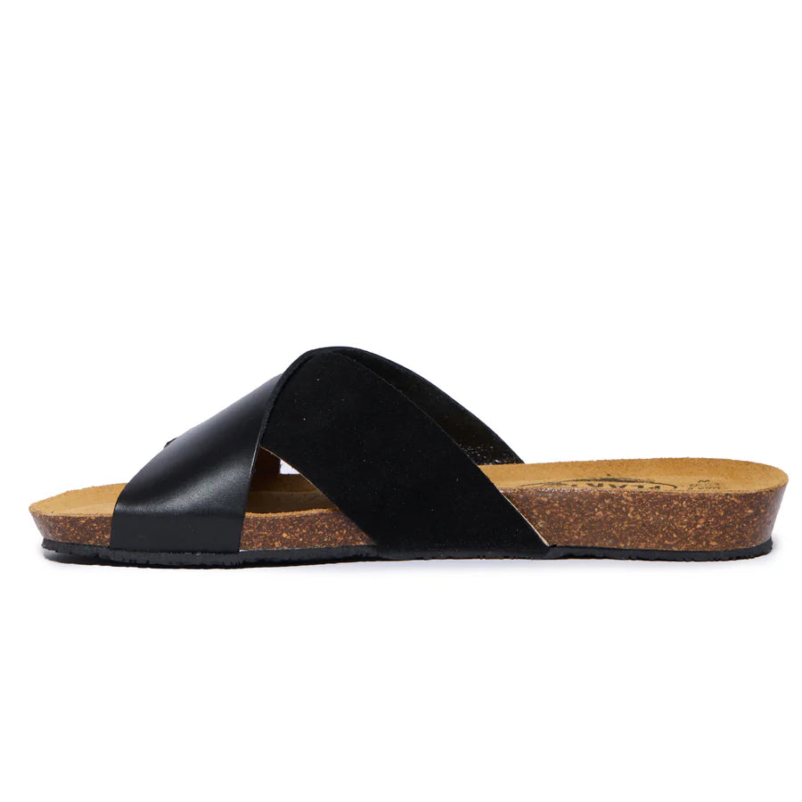PLAKTON Faro W Femmes Sandales Slides cuir noir