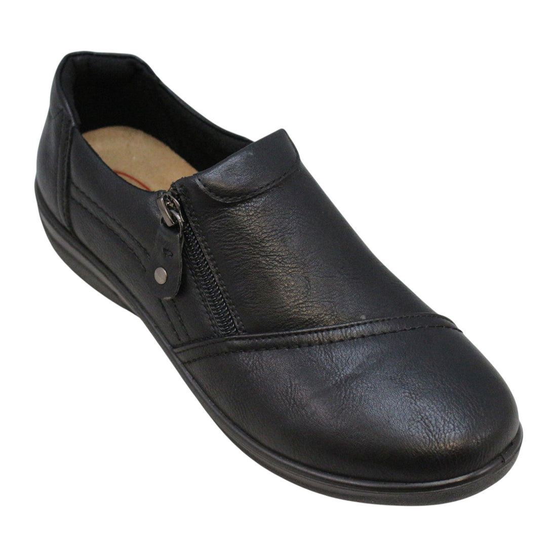 SOFT COMFORT Billie Jean Women Casual Comfort flat Shoe in Black with zipper - product view