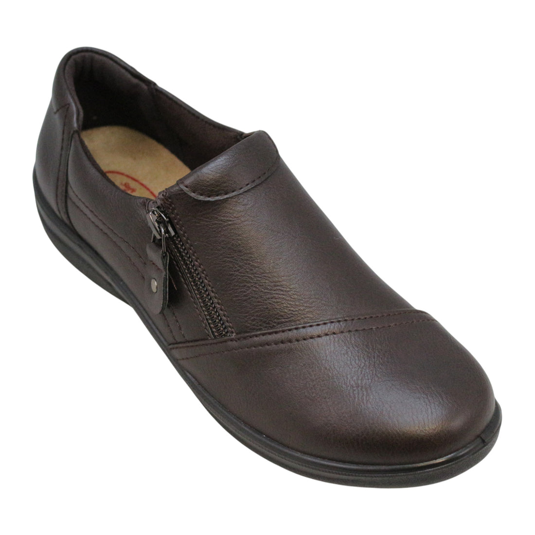 SOFT COMFORT Billie Jean Women Casual Comfort flat Shoe in brown with zipper - product view